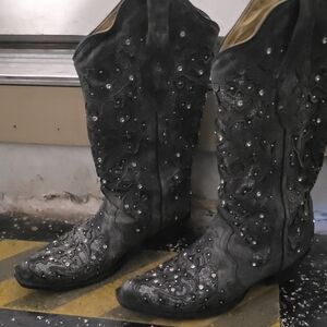 Embellished Black Western Boots